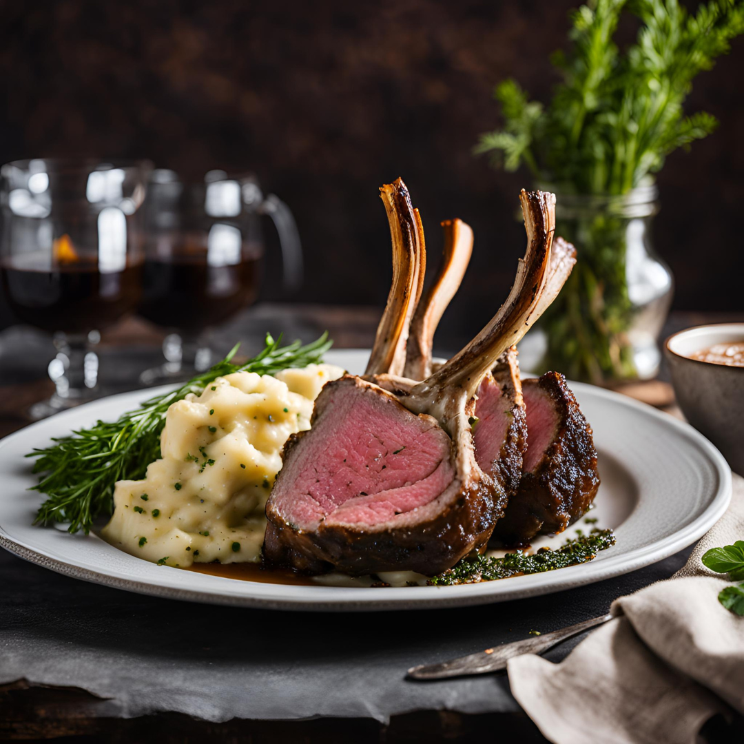 Herb-Crusted Rack of Lamb with Garlic Mashed Potatoes  - Recipe